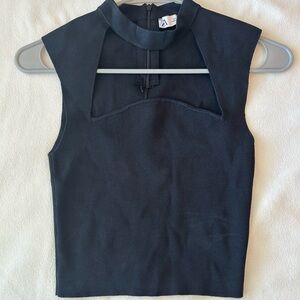 Zara Black Sleeveless Mock Neck Tank with Front Cutout